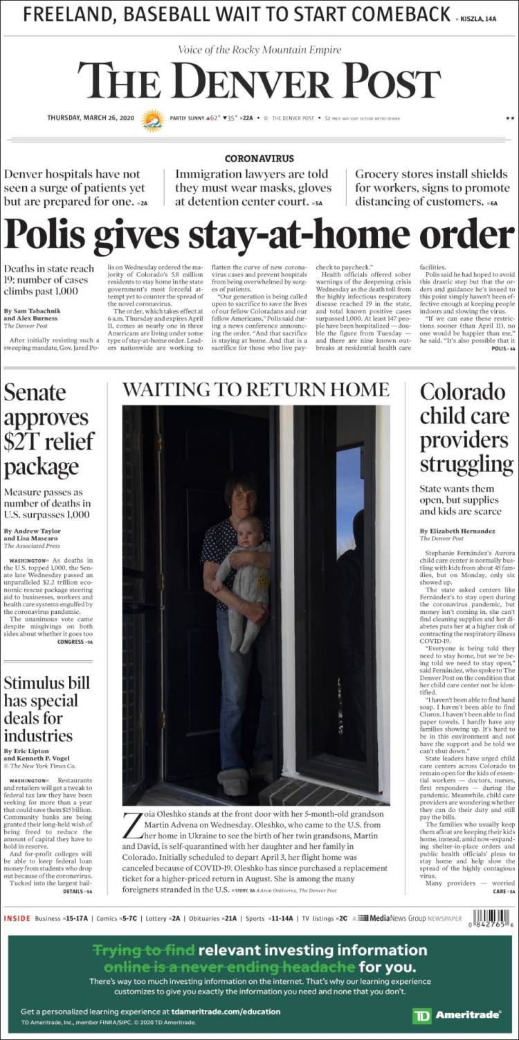 Portada de The Denver Post (USA)