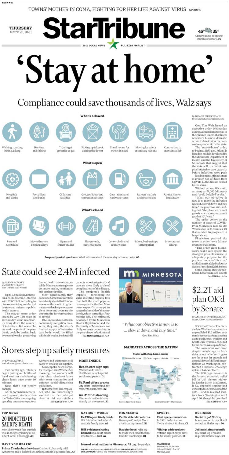 Portada de Star Tribune (USA)