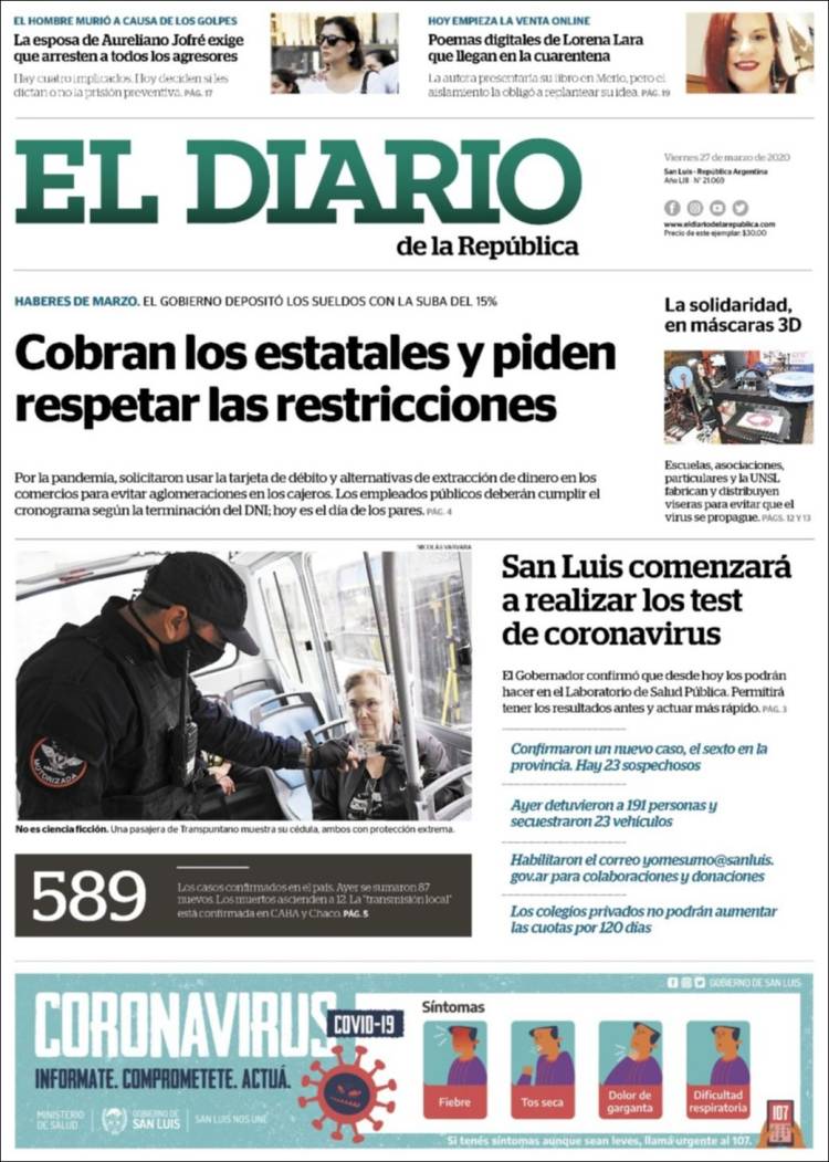 Portada de Diario de la República (Argentina)