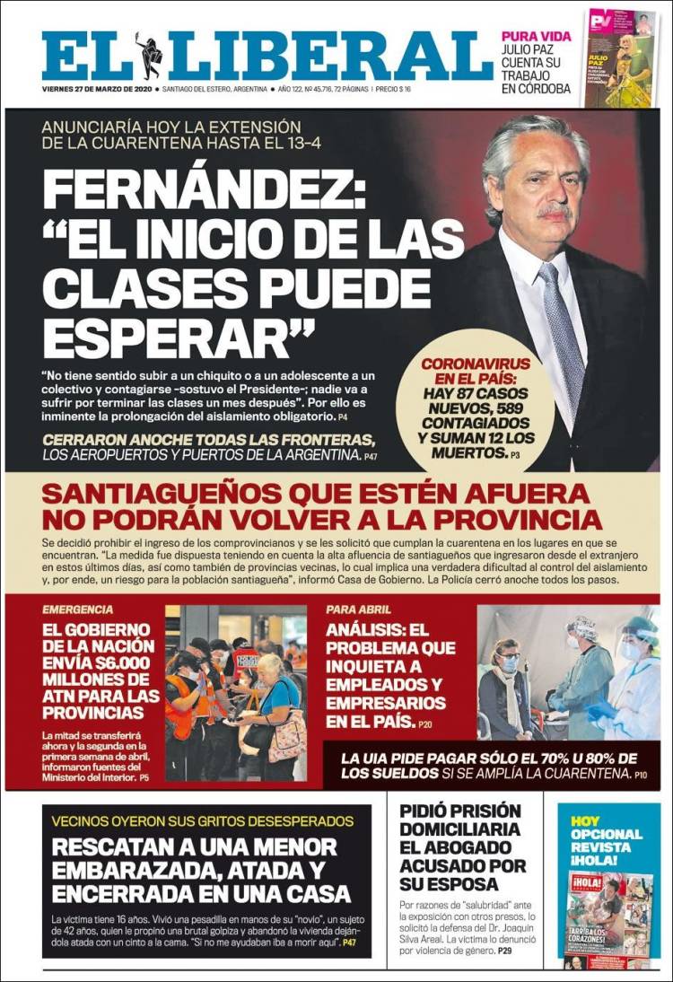 Portada de Diario El Liberal (Argentina)