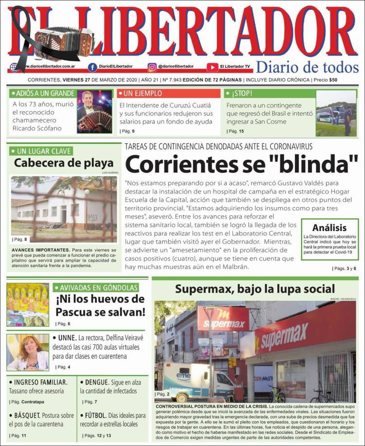 Portada de Diario El Libertador (Argentina)