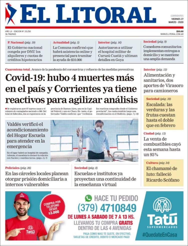 Portada de El Litoral Corrientes (Argentina)