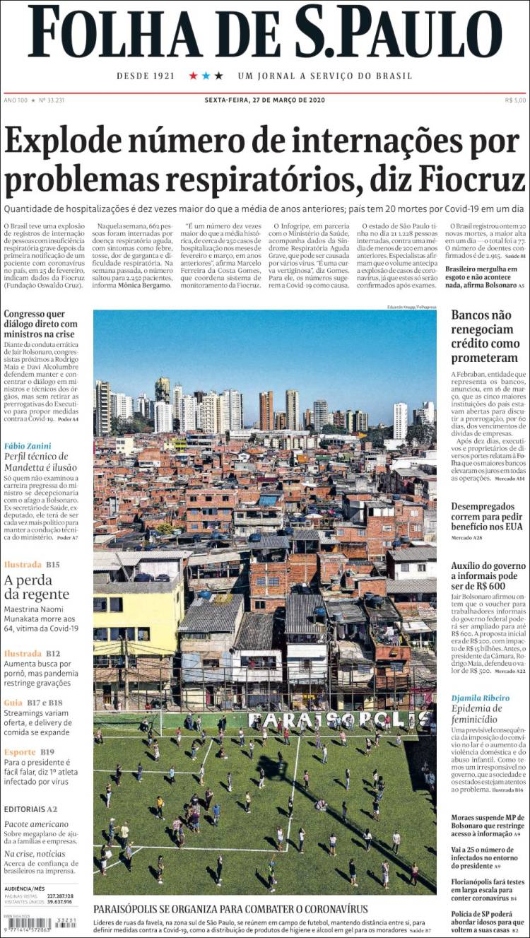 Portada de Folha de São Paulo (Brasil)