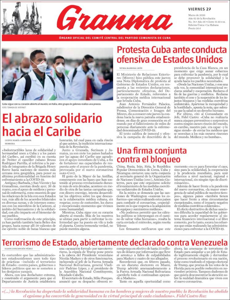 Portada de Granma (Cuba)