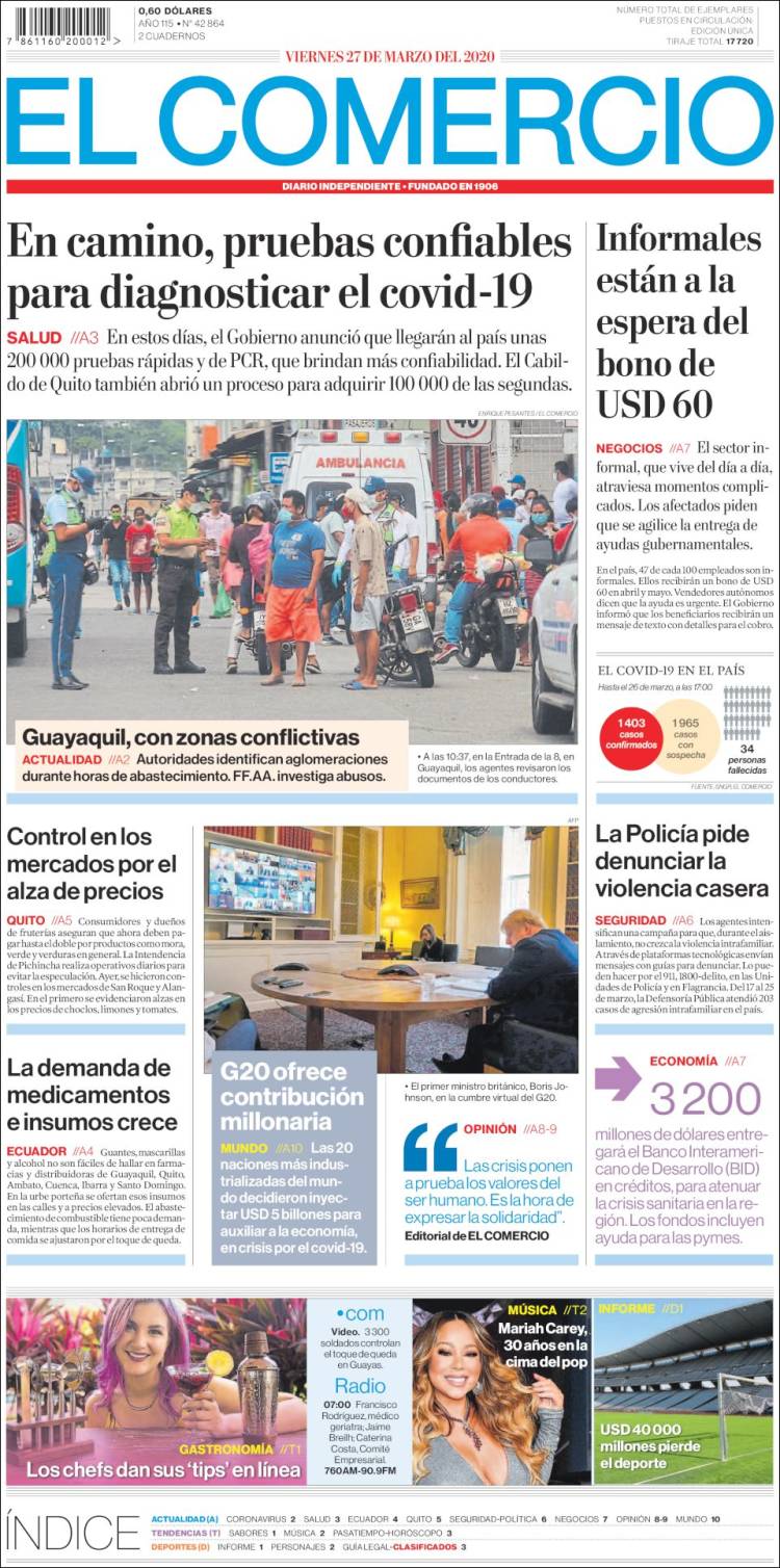 Portada de El Comercio (Ecuador)
