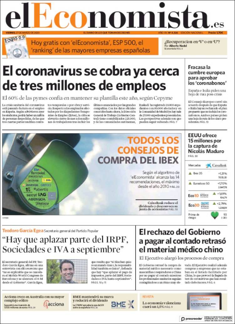 Portada de El Economista (Espa&ntilde;a)