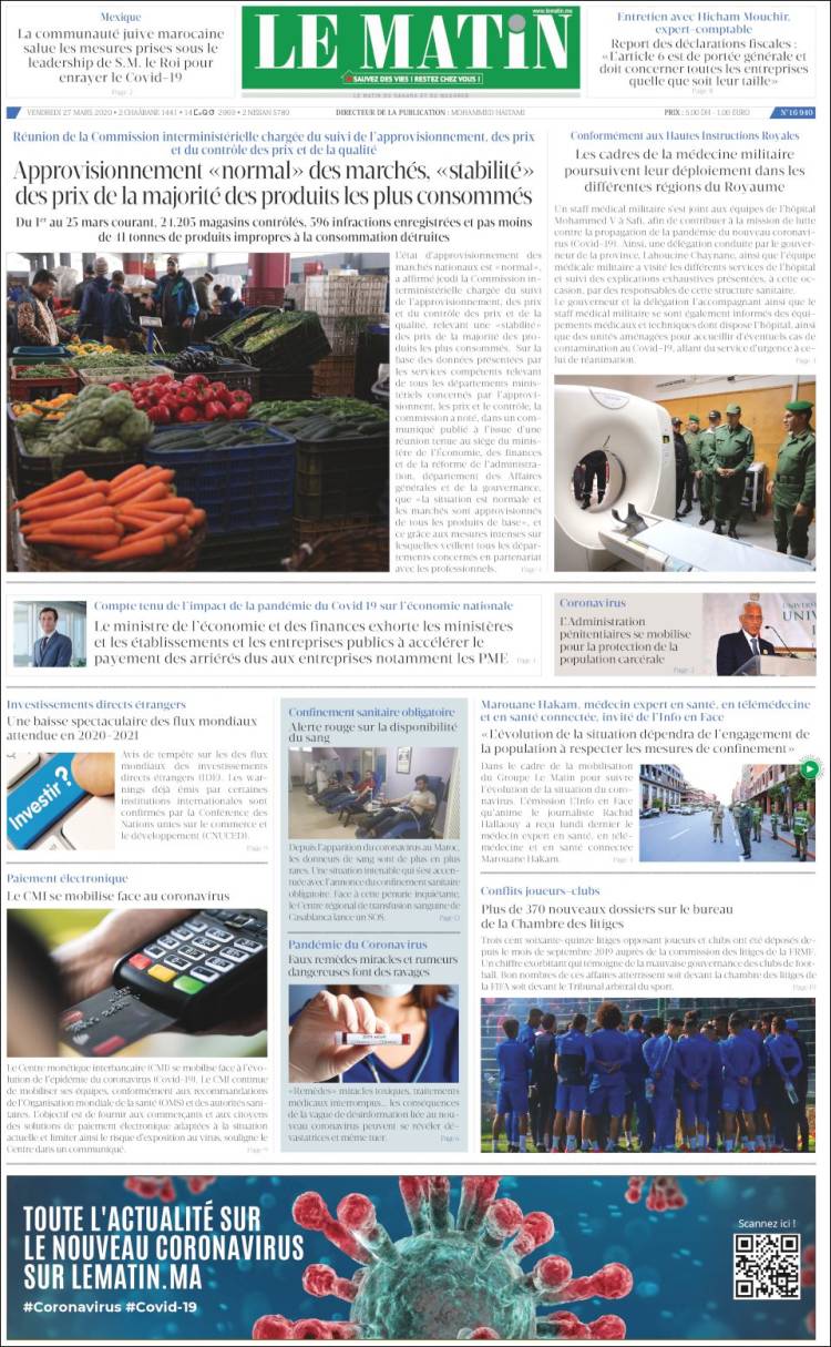 Portada de Le Matin (Marruecos)