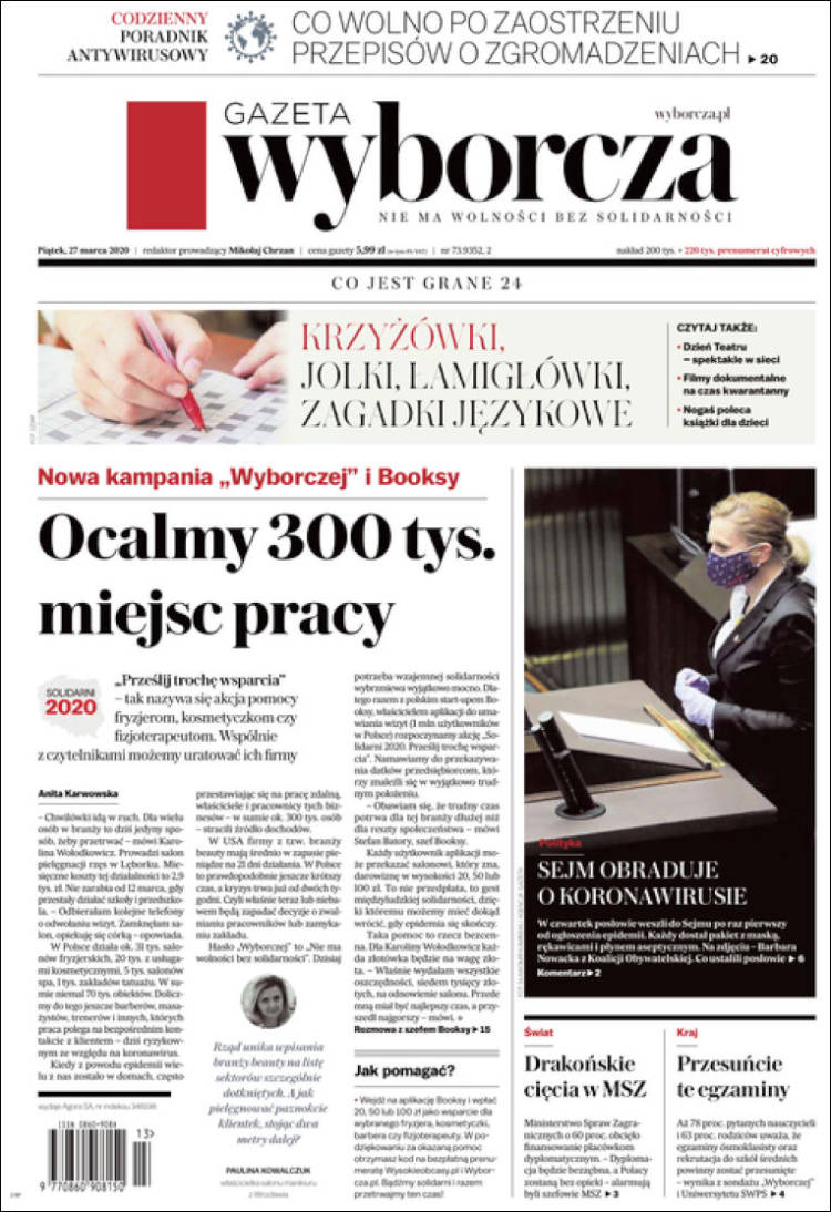 Portada de Gazeta Wyborcza (Polonia)