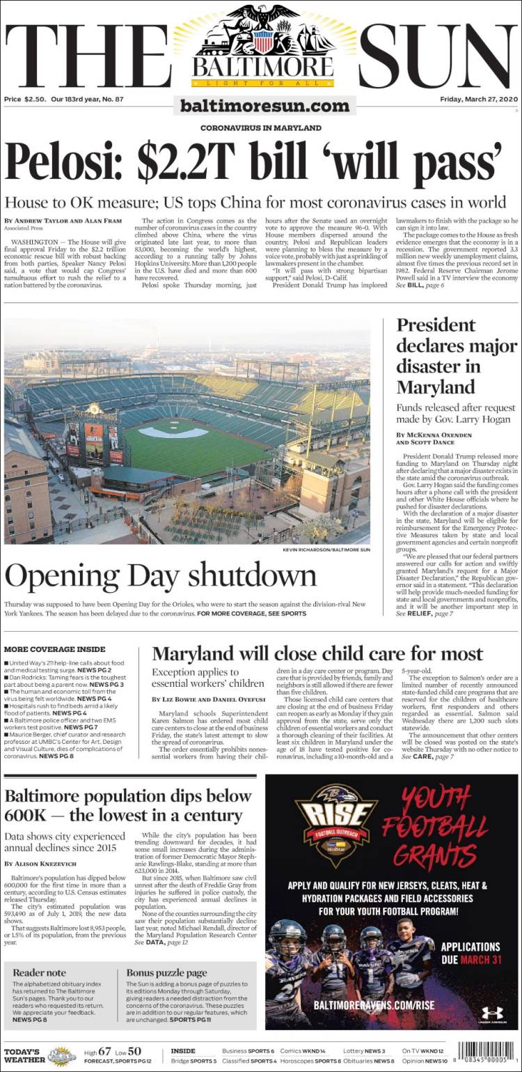 Portada de The Baltimore Sun (USA)