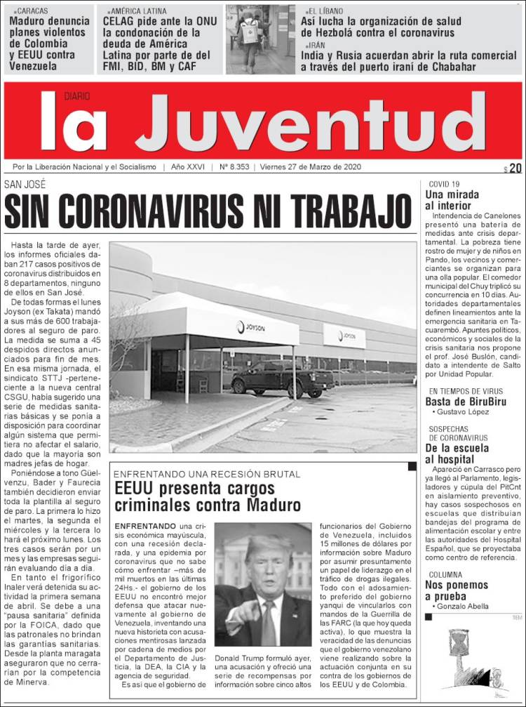 Portada de Diario La Juventud (Uruguay)