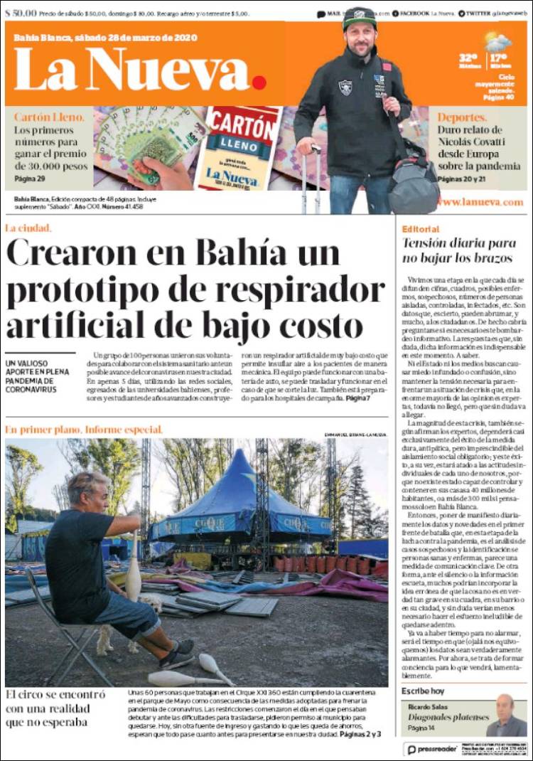Portada de La Nueva Provincia (Argentina)