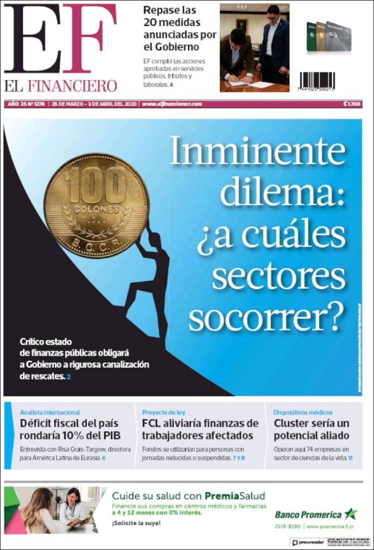 Portada de El Financiero (Costa Rica)