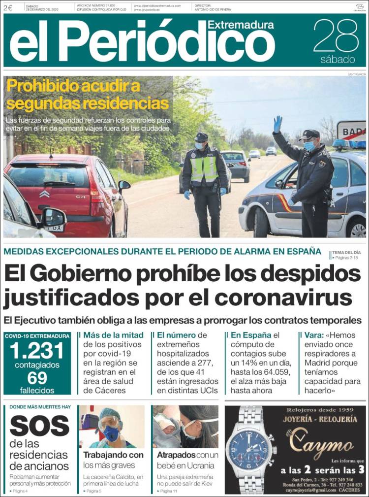 Portada de El Periódico de Extremadura (España)