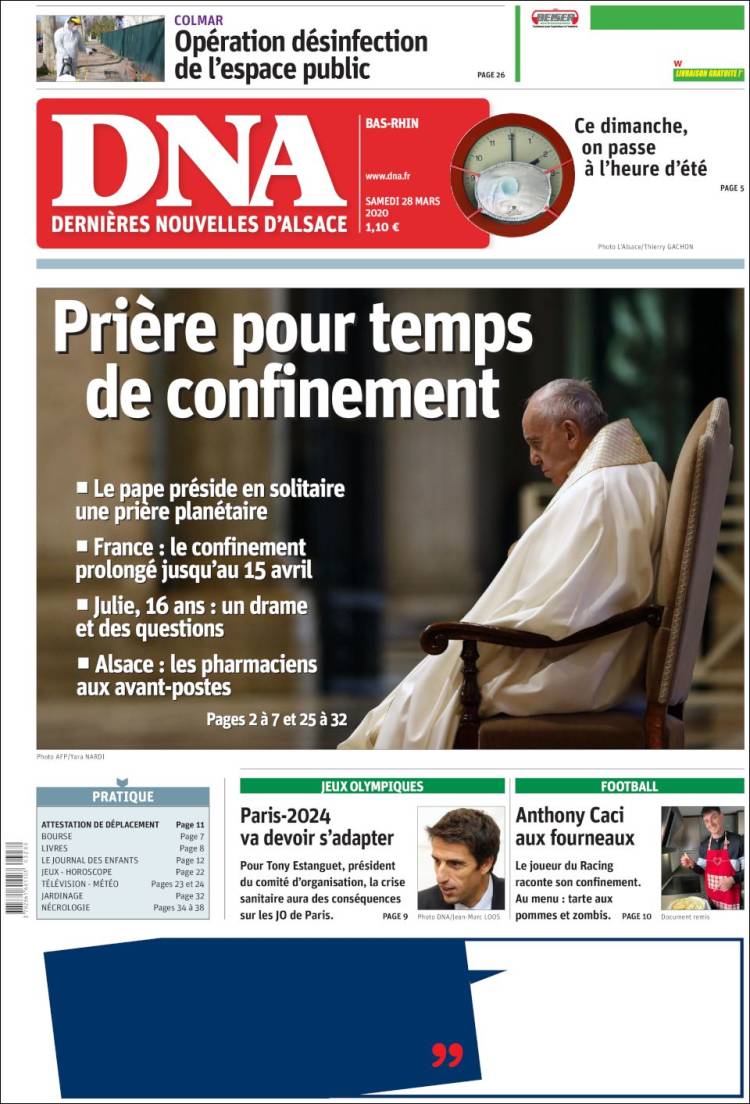 Portada de Les Dernières Nouvelles d'Alsace (Francia)