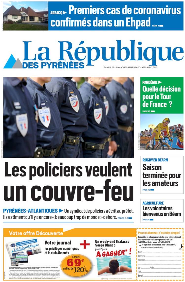 Portada de La République des Pyrénées (Francia)