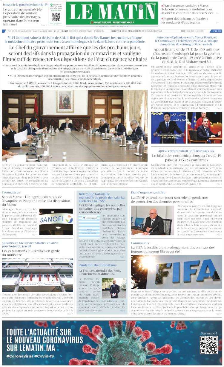 Portada de Le Matin (Marruecos)