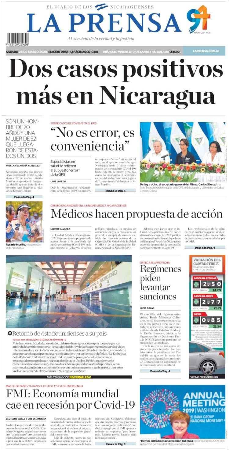 Portada de La Prensa (Nicaragua)