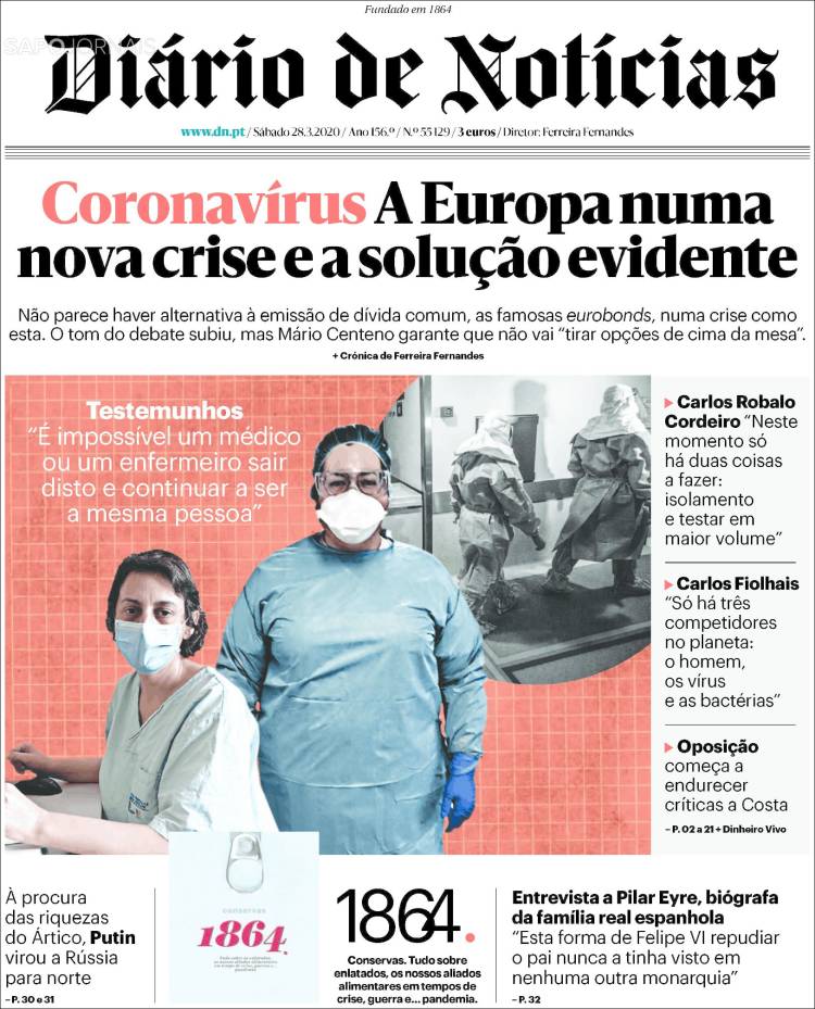 Portada de Diário de Noticias (Portugal)