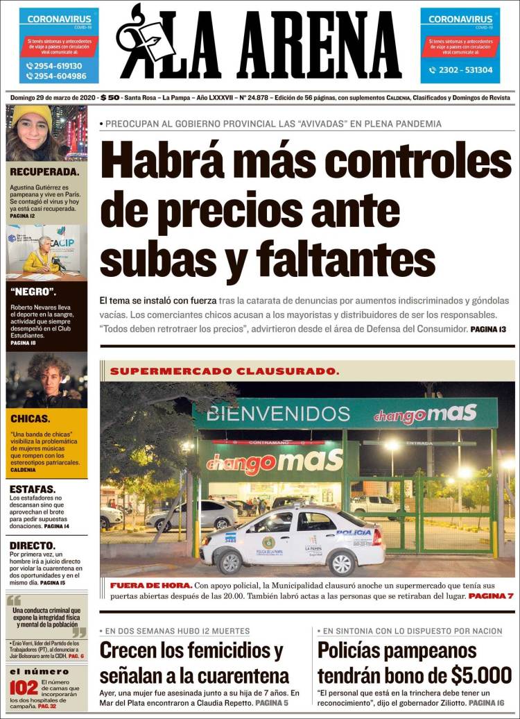 Portada de Diario La Arena (Argentina)