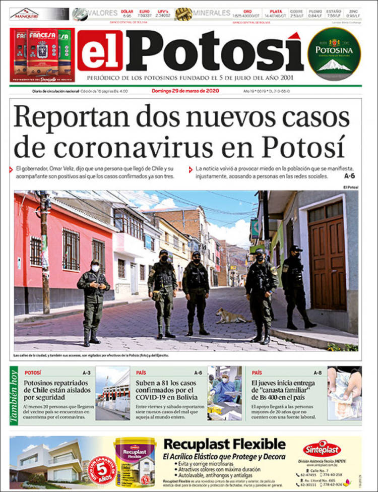 Portada de Diario de Potosí (Bolivia)