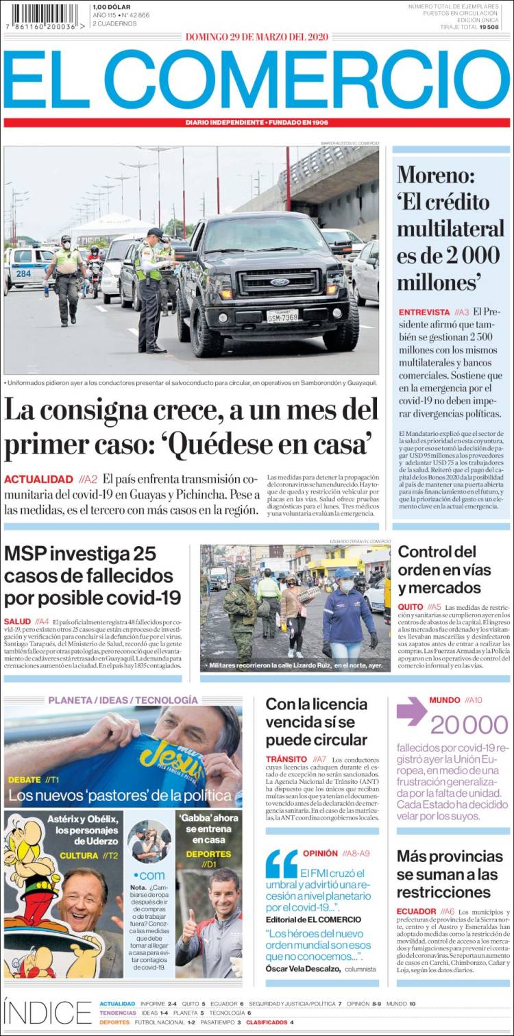 Portada de El Comercio (Ecuador)