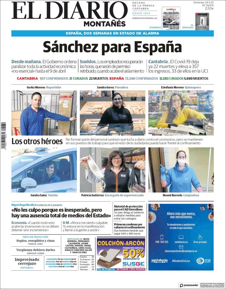 Portada de El Diario Montañés (España)