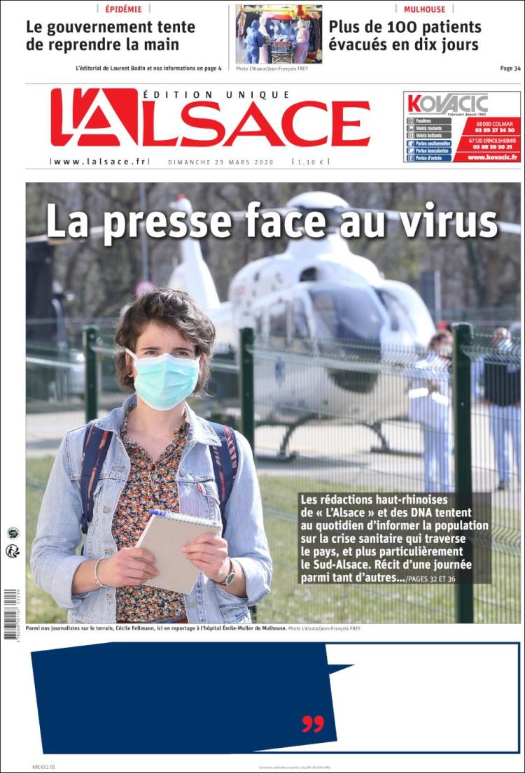 Portada de Journal L'Alsace (Francia)
