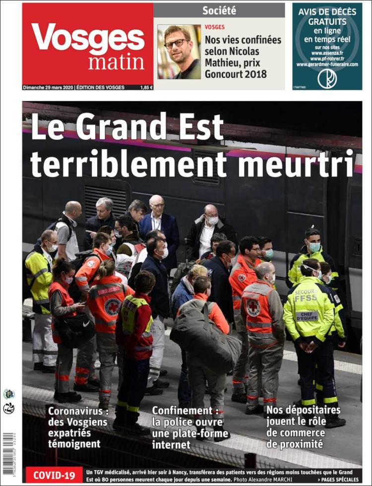 Portada de Vosges Matin (Francia)