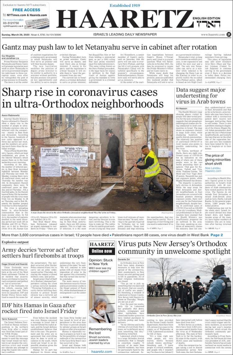 Portada de Haaretz (Israel)