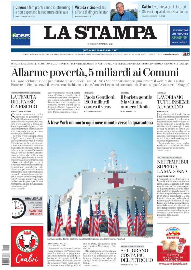 Portada de La Stampa (Italia)