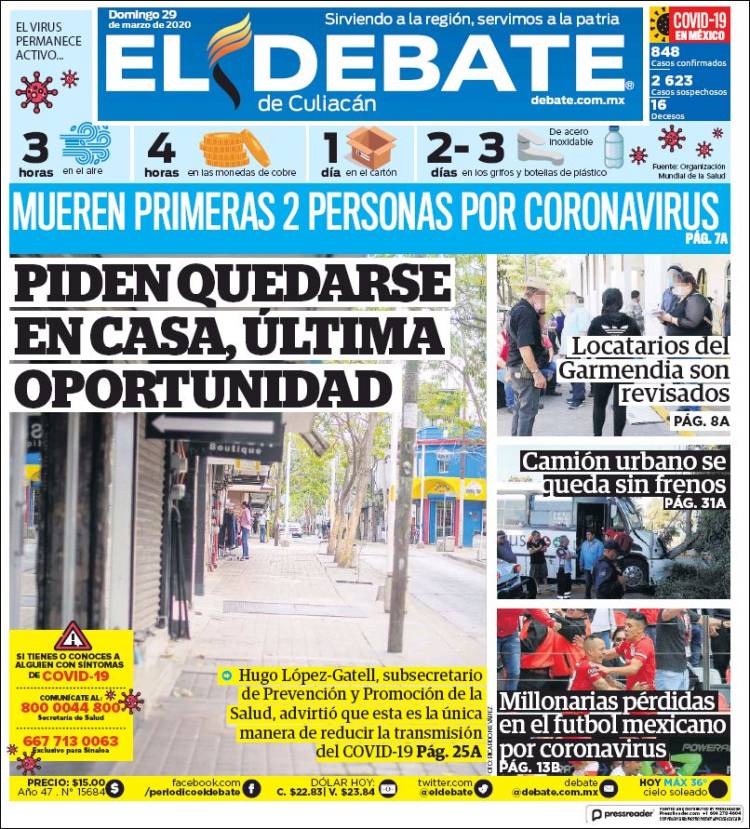 Portada de El Debate de Culiacán (México)