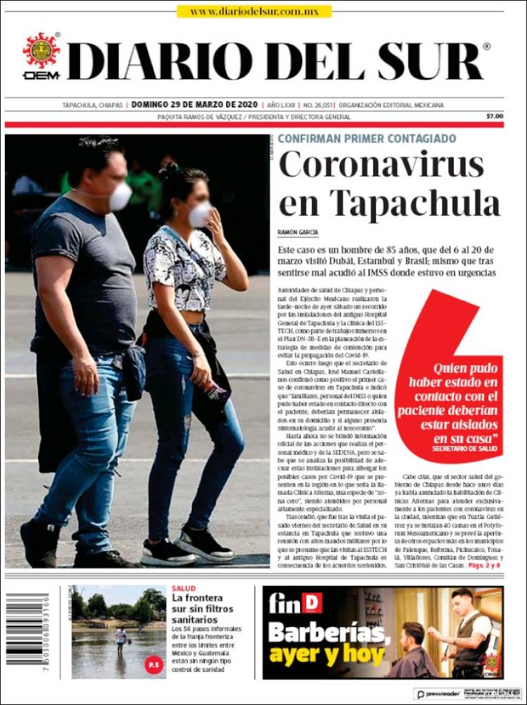 Portada de El Diario del Sur (México)