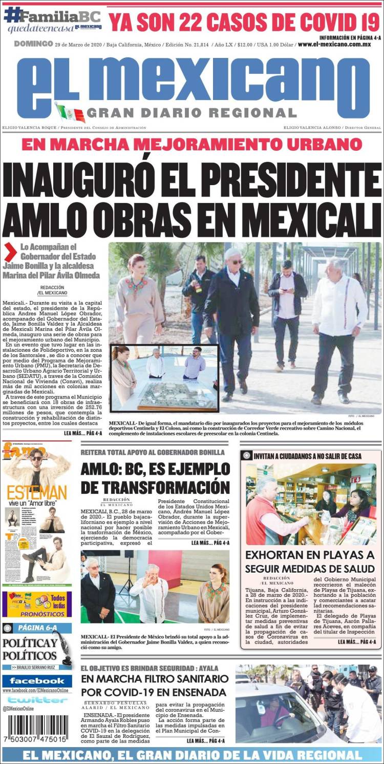 Portada de El Mexicano - El Gran Diario Regional (México)