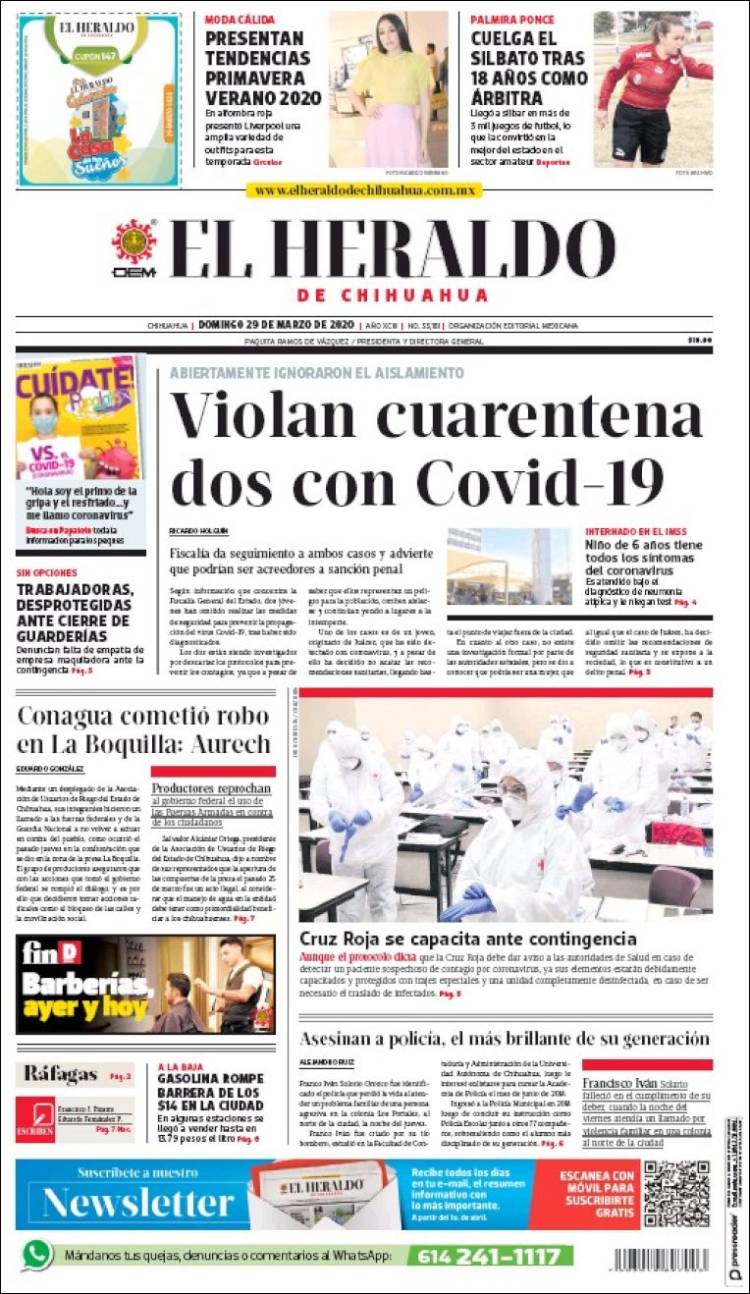 Portada de El Heraldo de Chihuahua (México)