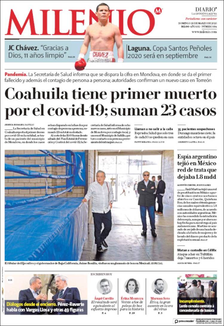 Portada de Milenio - Laguna (México)