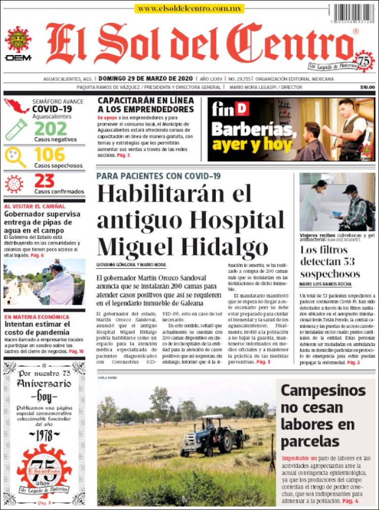 Portada de El Sol del Centro (México)