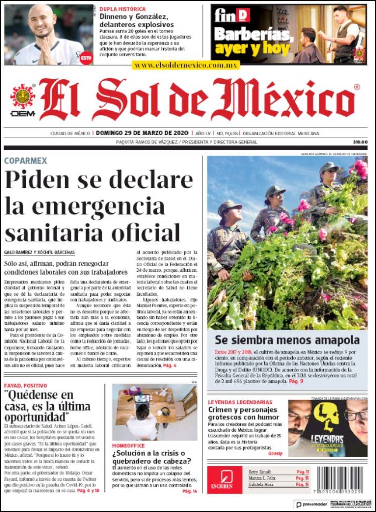 Portada de El Sol de México (México)