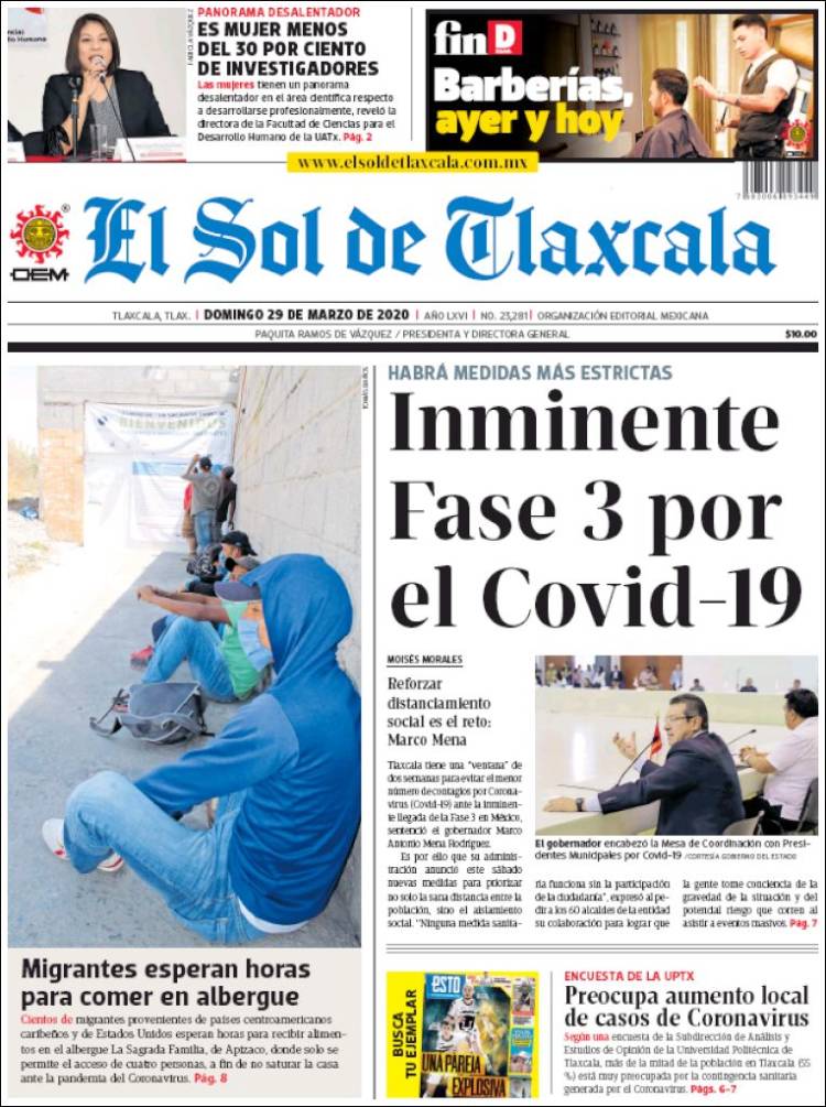 Portada de El Sol de Tlaxcala (México)