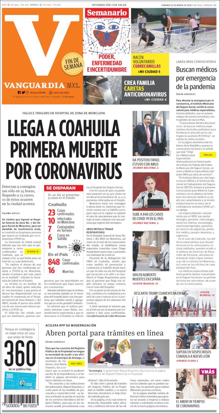 Portada de Vanguardia (México)