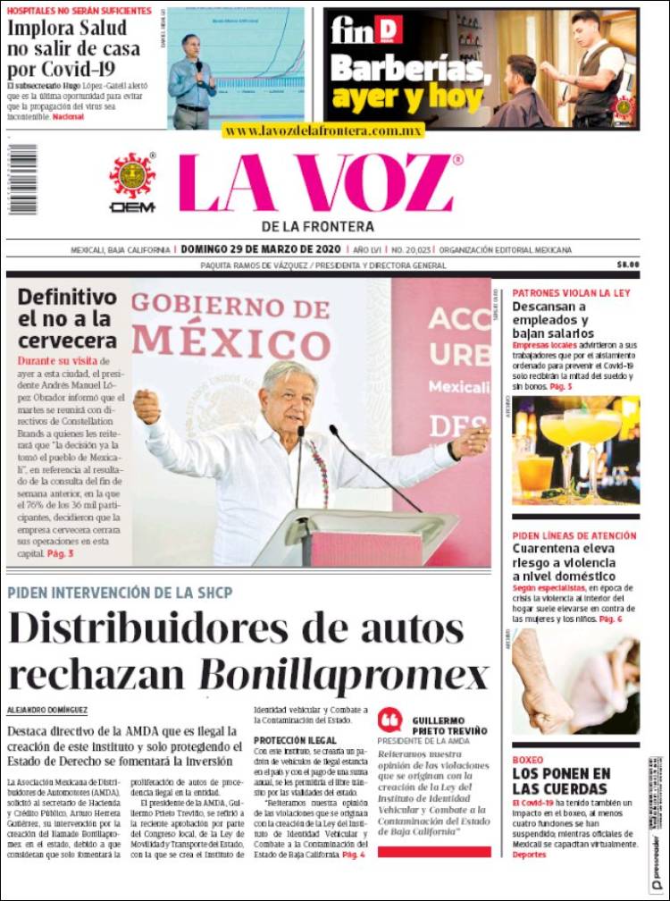 Portada de La Voz de la Frontera (México)