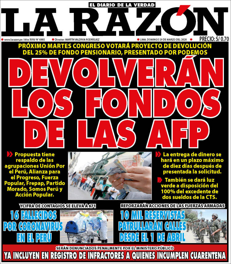 Portada de La Razón (Per&uacute;)