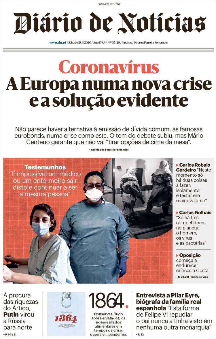 Portada de Diário de Noticias (Portugal)