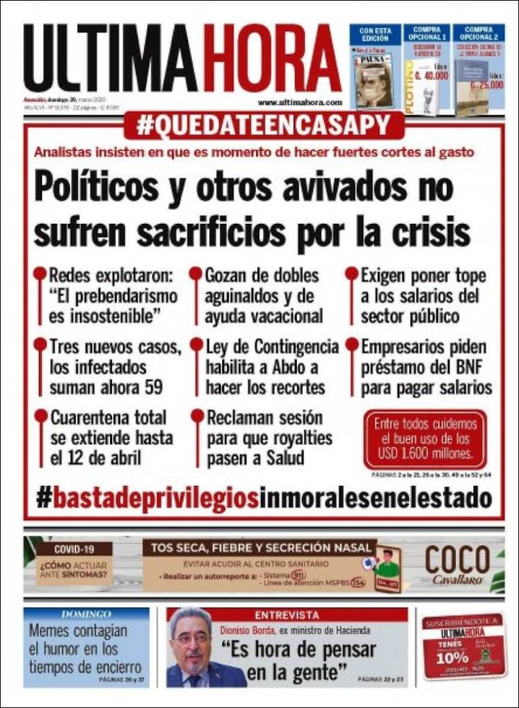 Portada de Última Hora (Paraguay)