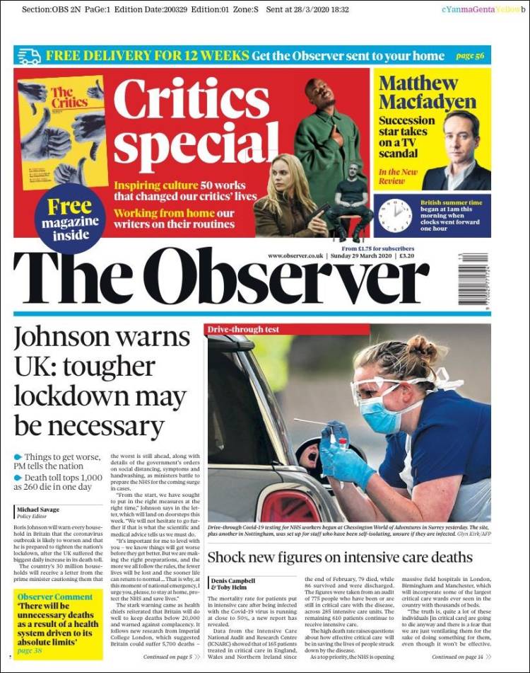 Portada de The Observer (Reino Unido)