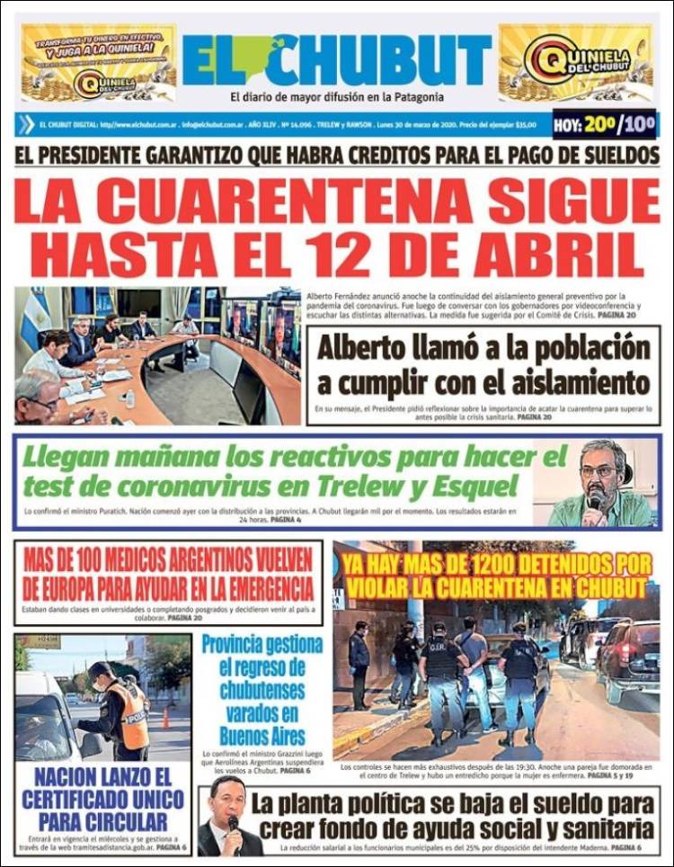 Portada de El Chubut (Argentina)