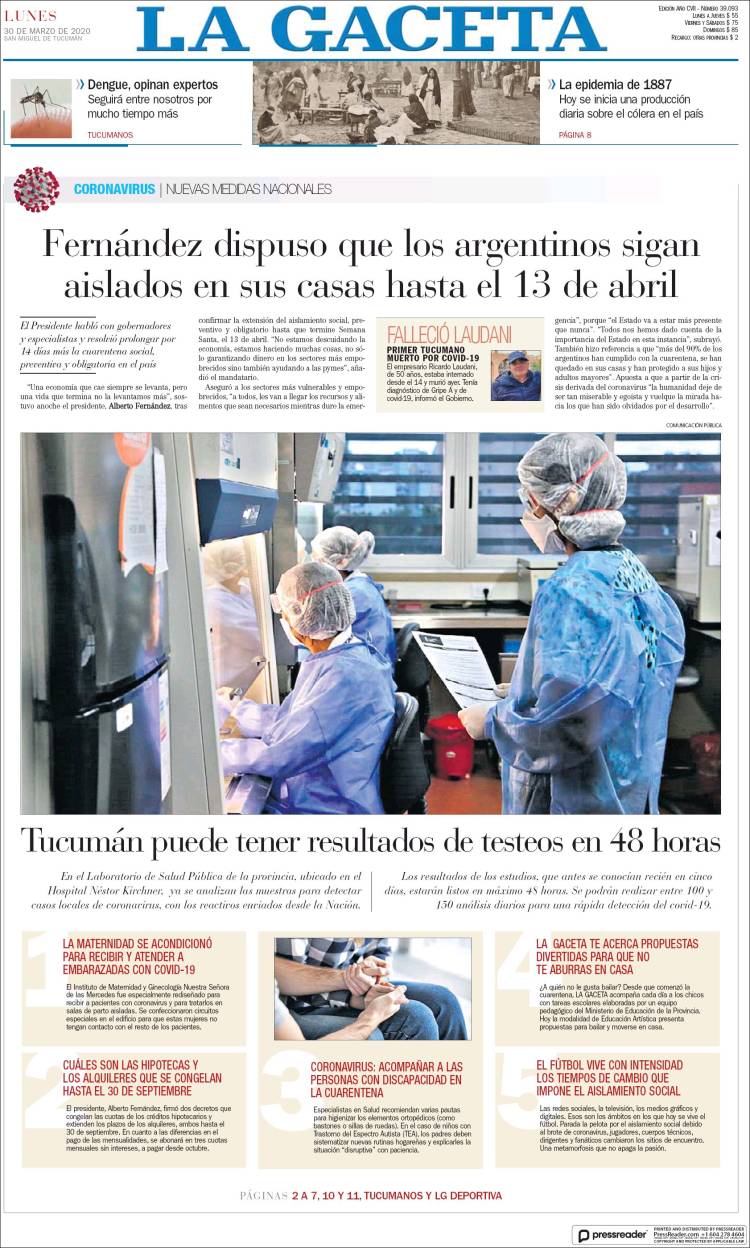 Portada de La Gaceta (Argentina)