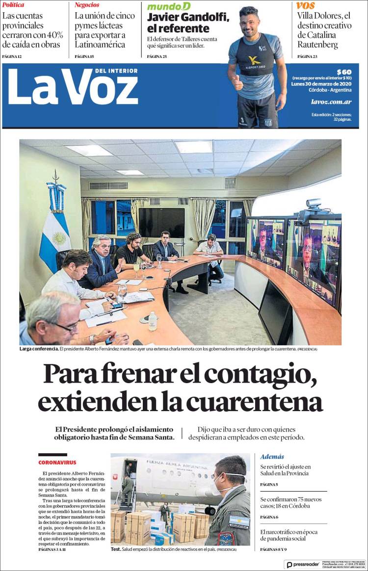 Portada de La Voz del Interior (Argentina)