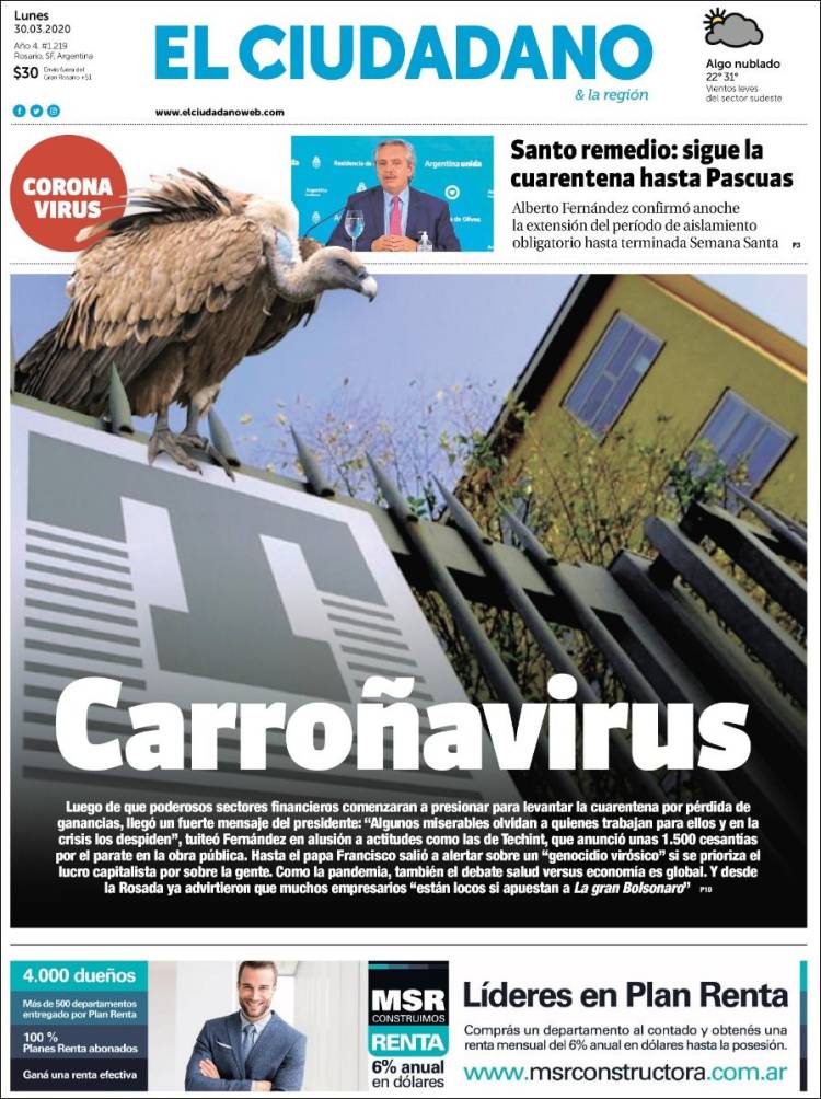 Portada de Diario El Ciudadano (Argentina)