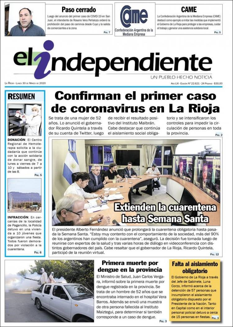 Portada de El Independiente (Argentina)