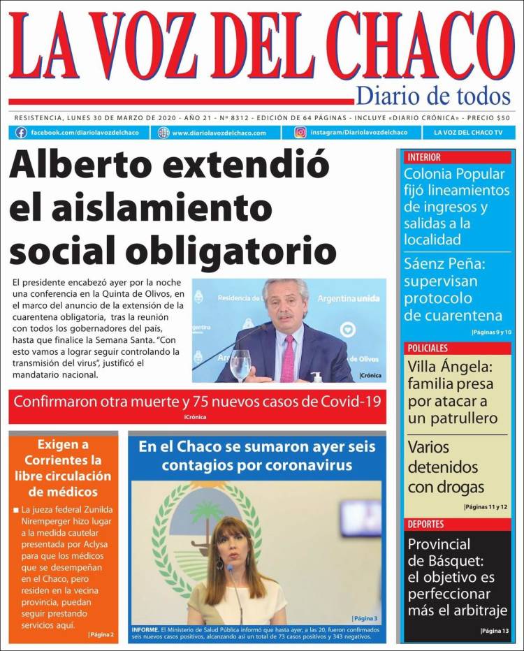 Portada de La Voz del Chaco (Argentina)